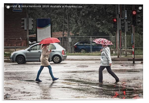 Two Umbrellas In The Crossing Acrylic by Jukka Heinovirta