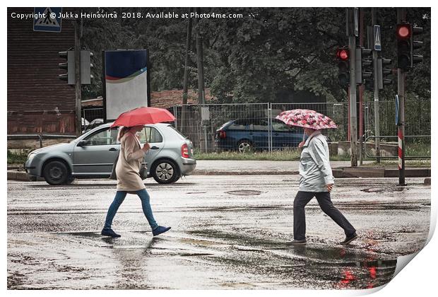 Two Umbrellas In The Crossing Print by Jukka Heinovirta