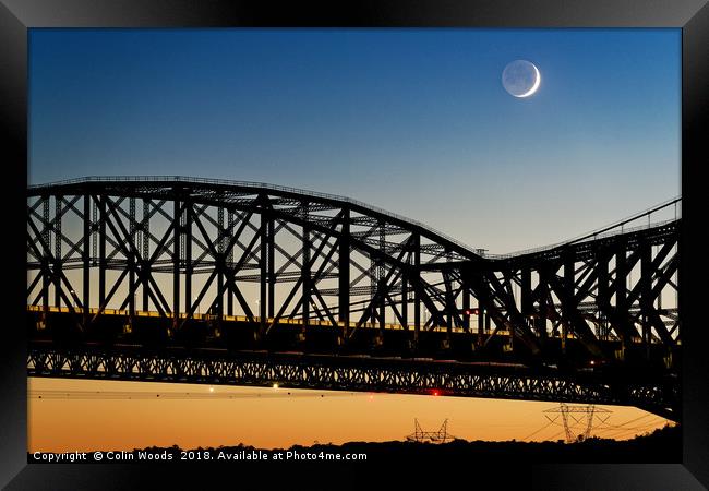 A new moon with earthshine with the Pont du Quebec Framed Print by Colin Woods