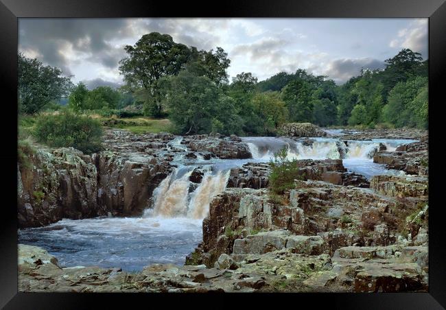 Storm brewing at Low Force waterfalls Framed Print by ROS RIDLEY