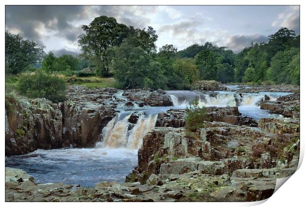 Storm brewing at Low Force waterfalls Print by ROS RIDLEY