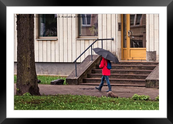 Walking With Umbrella Framed Mounted Print by Jukka Heinovirta