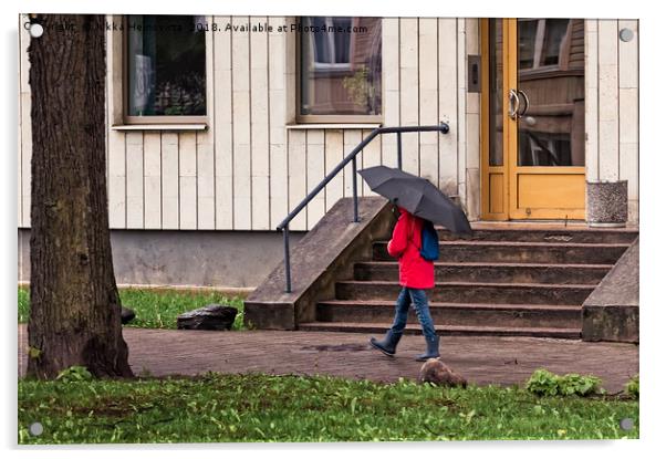 Walking With Umbrella Acrylic by Jukka Heinovirta