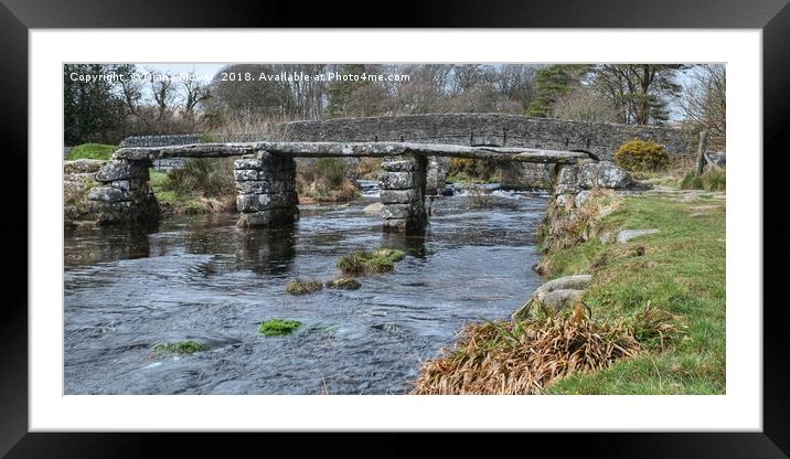 The two bridges Postbridge Dartmoor. Framed Mounted Print by Diana Mower