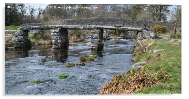 The two bridges Postbridge Dartmoor. Acrylic by Diana Mower