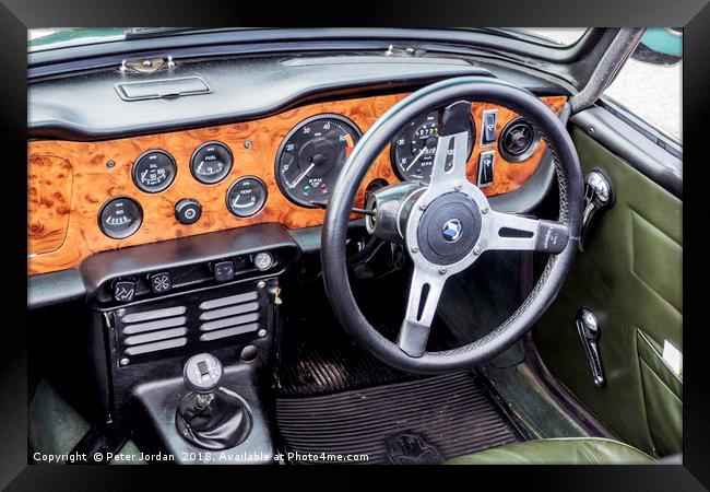 Cockpit of a 1970 Triumph TR6 classic British Spor Framed Print by Peter Jordan