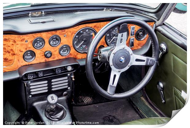 Cockpit of a 1970 Triumph TR6 classic British Spor Print by Peter Jordan