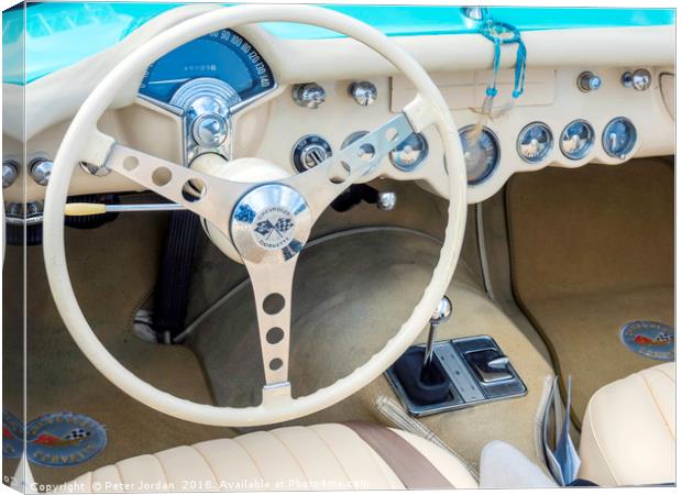 Cockpit of a 1962 Chevrolet Corvette Spyder Americ Canvas Print by Peter Jordan