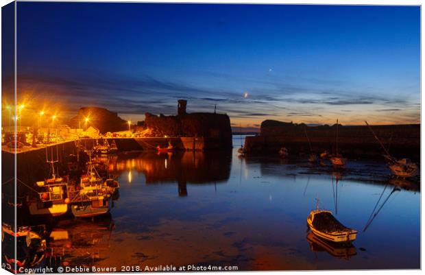 Dunbar harbour at night  Canvas Print by Lady Debra Bowers L.R.P.S