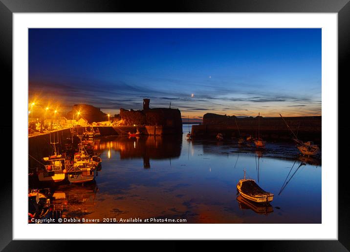 Dunbar harbour at night  Framed Mounted Print by Lady Debra Bowers L.R.P.S