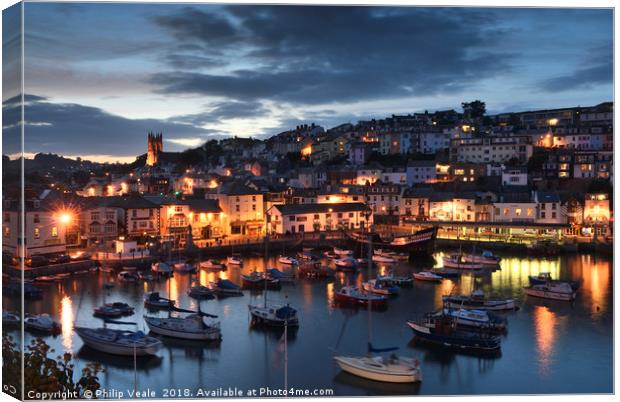 Brixham Harbour's Blue Hour Before Nightfall. Canvas Print by Philip Veale