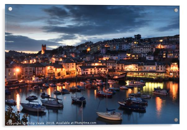 Brixham Harbour's Blue Hour Before Nightfall. Acrylic by Philip Veale
