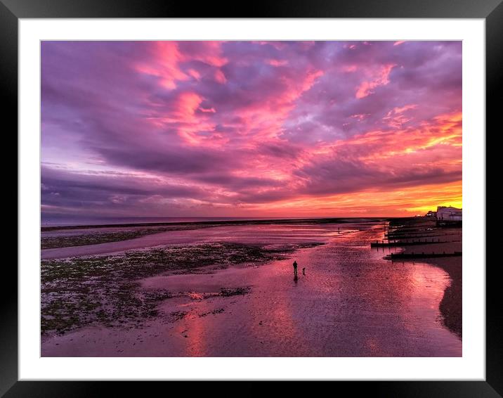 Autumn sunset over Worthing beach Framed Mounted Print by Carolyn Brown-Felpts