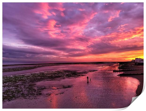 Autumn sunset over Worthing beach Print by Carolyn Brown-Felpts