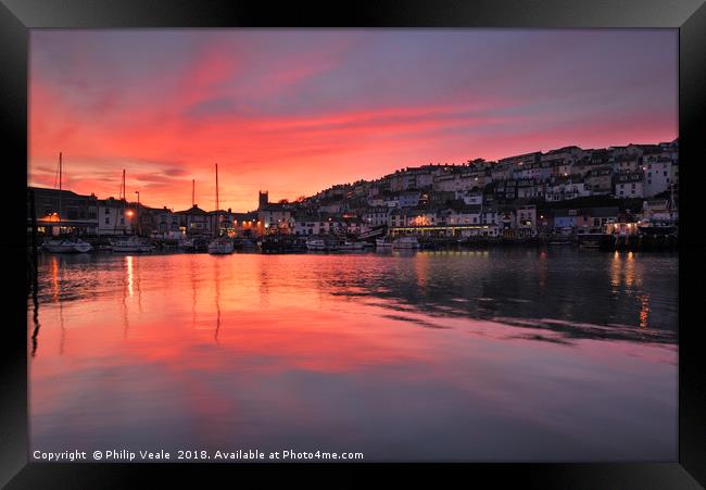 Brixham Harbour's Stunning Red Sunset.  Framed Print by Philip Veale