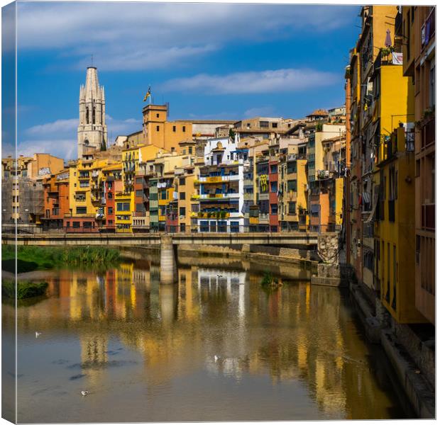 Riverside houses in Girona's Old quarter Canvas Print by George Robertson
