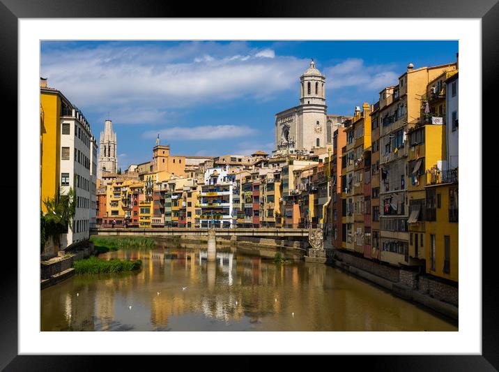 Riverside houses in Girona's Old quarter Framed Mounted Print by George Robertson