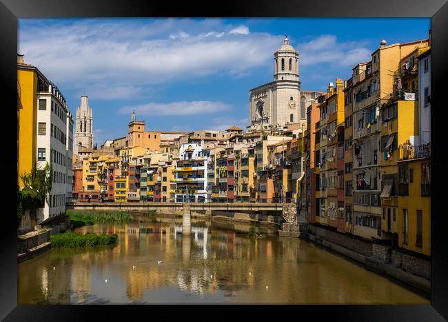 Riverside houses in Girona's Old quarter Framed Print by George Robertson
