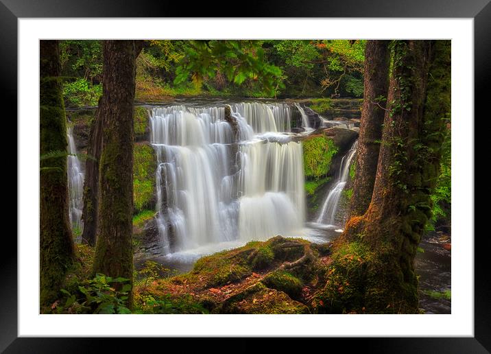 Autumn at Sgwd y Pannwr waterfall Framed Mounted Print by Leighton Collins