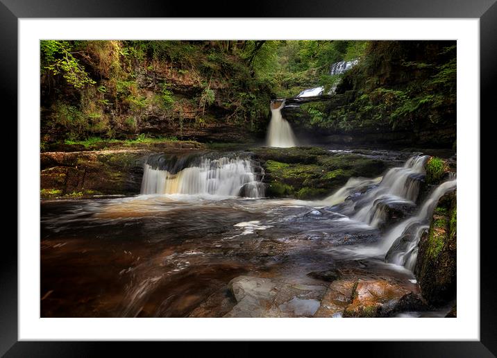 Waterfall country South Wales Framed Mounted Print by Leighton Collins