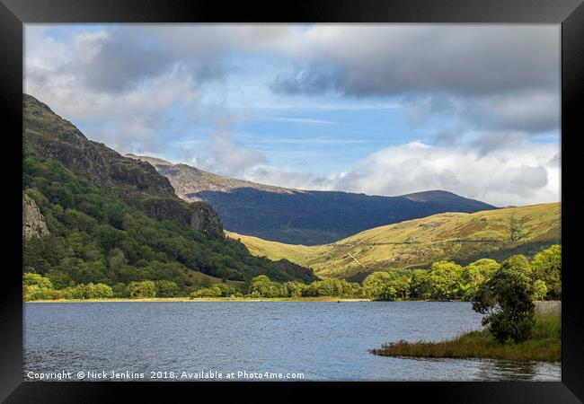 Llyn Gwynant lake in the Nant Gwynant Valley Sonwd Framed Print by Nick Jenkins