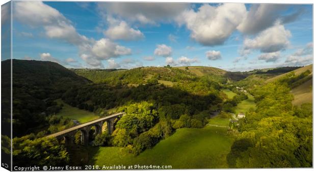 Aerial view of Headstone viaduct, Bakewell 1 Canvas Print by Jonny Essex