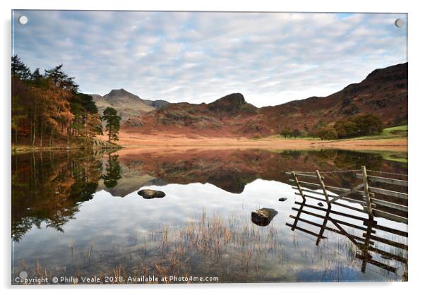 Blea Tarn's Reflection of Serenity at Dawn. Acrylic by Philip Veale