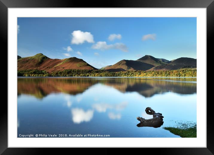 Derwent Water with Catbells Reflection. Framed Mounted Print by Philip Veale