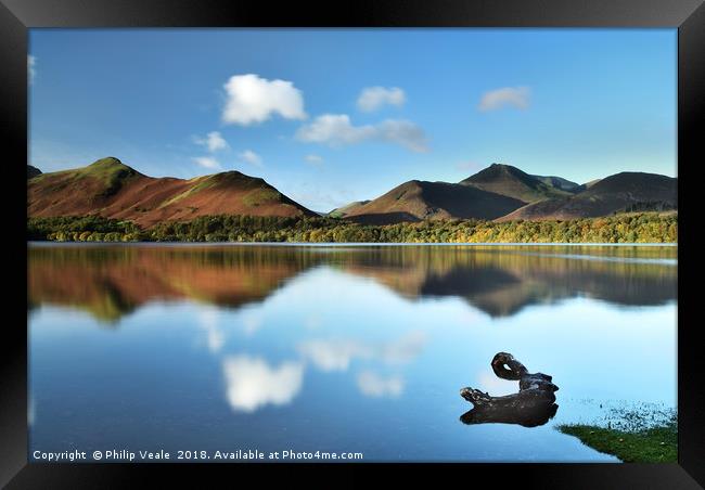 Derwent Water with Catbells Reflection. Framed Print by Philip Veale