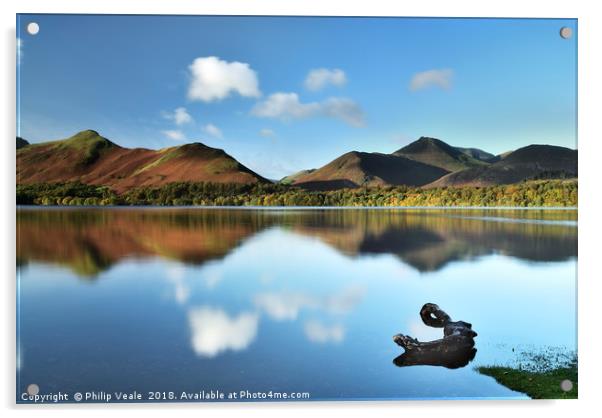 Derwent Water with Catbells Reflection. Acrylic by Philip Veale