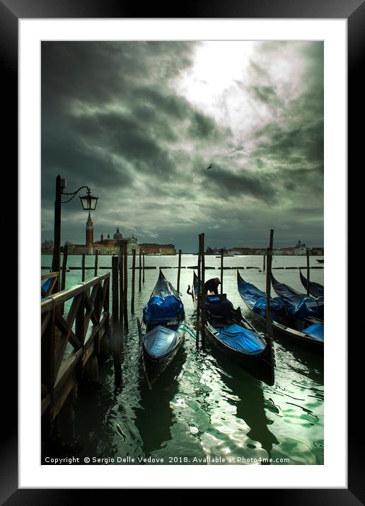 Gondolas on the lagoon in Venice Framed Mounted Print by Sergio Delle Vedove