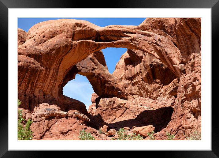 Double arch in Utah park during summer time  Framed Mounted Print by Thomas Baker