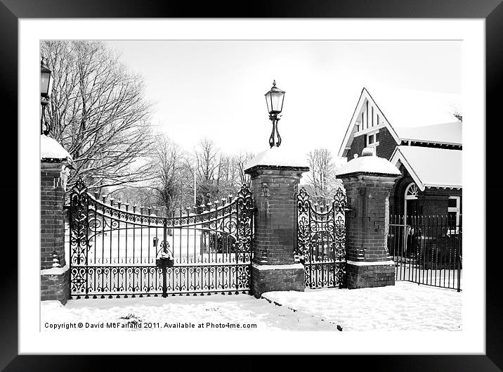 Lurgan Park gates in winter snow Framed Mounted Print by David McFarland