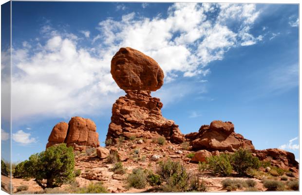 Balanced rock in Arches National Park Canvas Print by Thomas Baker