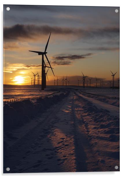 Windfarm sunset Acrylic by Robert McCristall