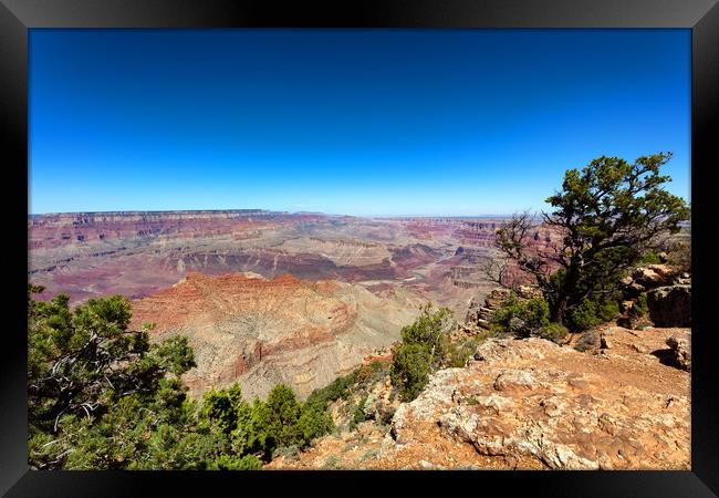 Wide view of the Grand Canyon South Rim in Arizona Framed Print by Thomas Baker