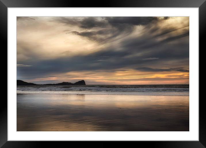 Rhossili Bay clouds Framed Mounted Print by Leighton Collins