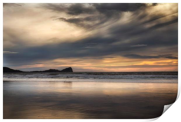 Rhossili Bay clouds Print by Leighton Collins