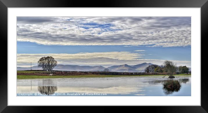 Brecon Beacons from Brechfa Pool Panoramic. Framed Mounted Print by Philip Veale