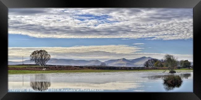 Brecon Beacons from Brechfa Pool Panoramic. Framed Print by Philip Veale