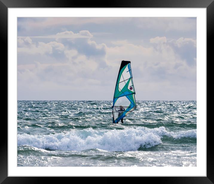 Windsurfing on Newgale Beach. Framed Mounted Print by Colin Allen