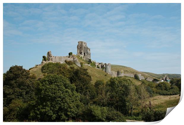 A postcard view of Corfe Castle Print by Simon J Beer