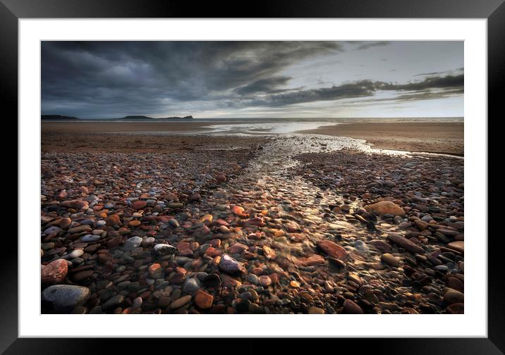 Pebbles on Rhossili Beach Framed Mounted Print by Leighton Collins