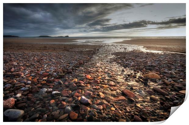 Pebbles on Rhossili Beach Print by Leighton Collins