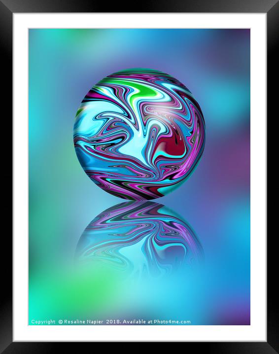 Purple and turquoise digital ball Framed Mounted Print by Rosaline Napier
