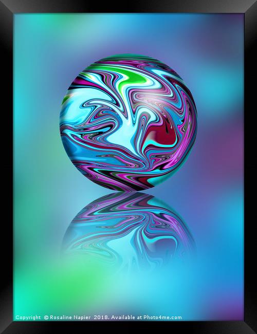 Purple and turquoise digital ball Framed Print by Rosaline Napier