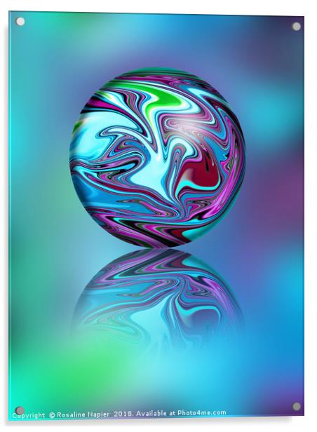 Purple and turquoise digital ball Acrylic by Rosaline Napier