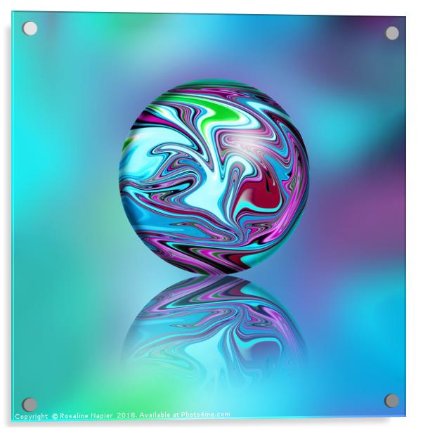 Purple turquoise glass globe square Acrylic by Rosaline Napier