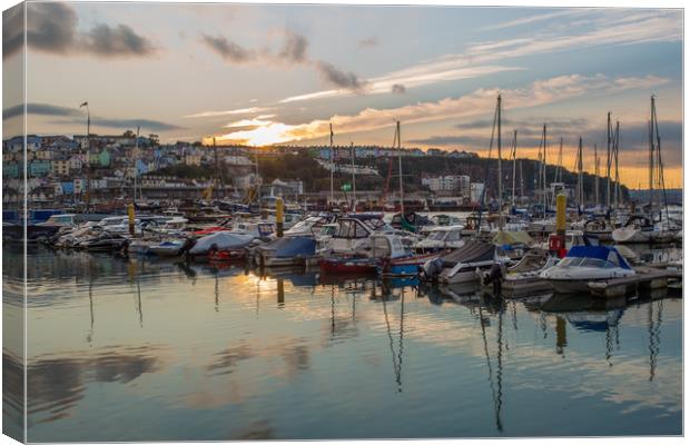 Sunset in Brixham harbour marina Canvas Print by Steve Mantell