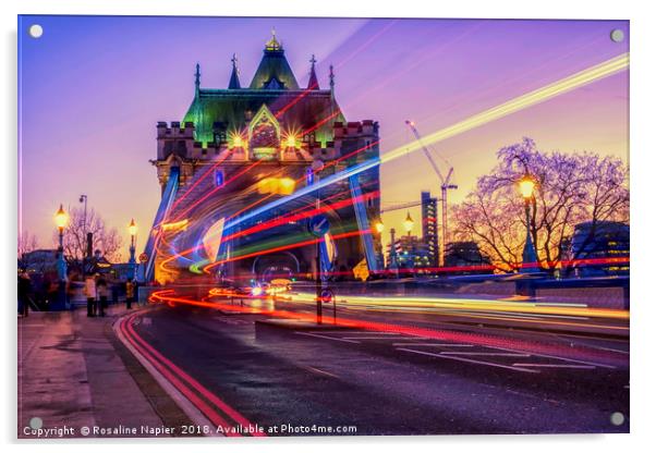 Tower Bridge, London light trails Acrylic by Rosaline Napier